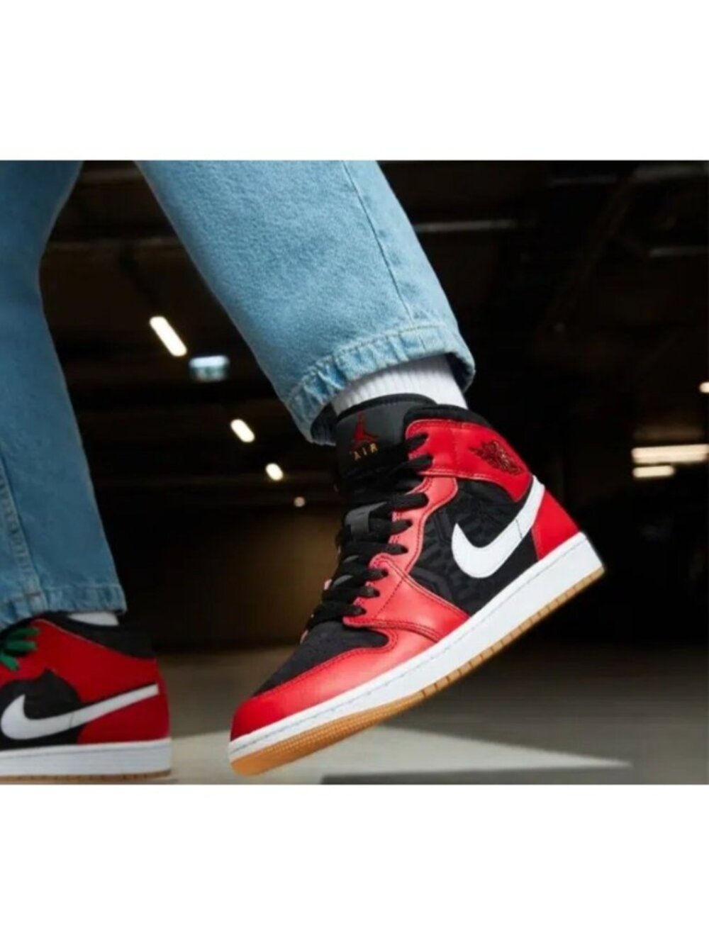 Air Jordan 1 Mid SE (GS) Size 6Y/WMNS 7.5 Black/Fire Red-White-Mala DQ8418-006